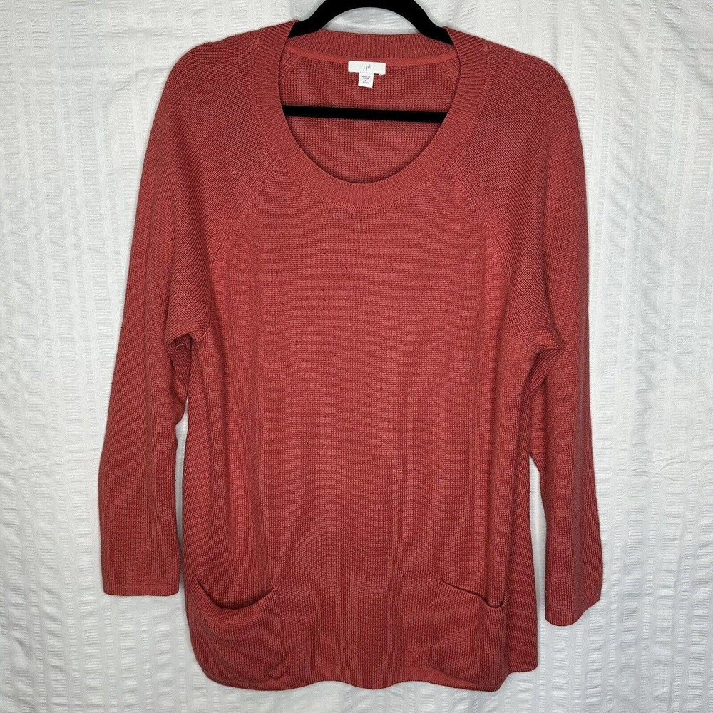 J Jill Sweater Women’s XL Petite Red Orange Front Pockets Tunic Comfort Casual